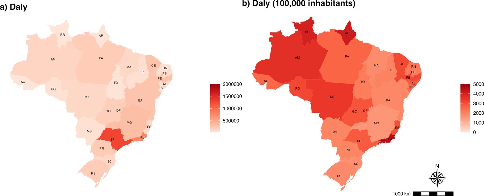 Disability-adjusted life years associated with COVID-19 in Brazil, 2020
